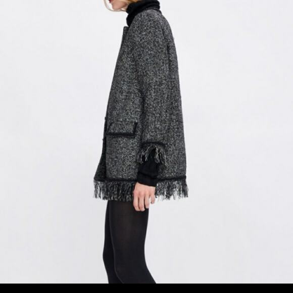 Zara Black metallic Tweed fringe jacket size XS - Picture 2 of 8